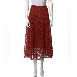 Vince Guipure Lace Midi Skirt - Terracotta / Rust - Size Small
